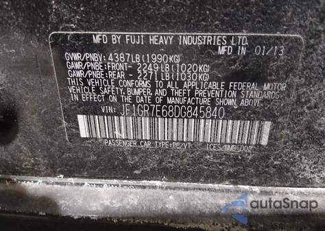 2013 Subaru Impreza Wrx Limited from USA, damaged, VIN JF1GR7E68DG845840